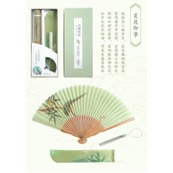 《紅樓》摺扇--夏夜即事（配以宋．佚名《繡像梅竹鸚鵡圖》）